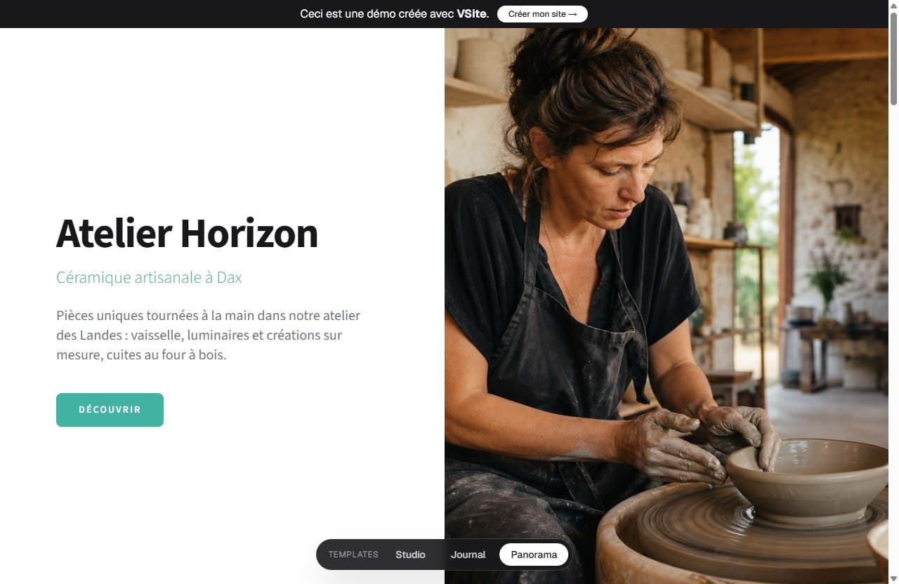 Site démo créé avec VSite : l'Atelier Horizon, céramiste à Dax
